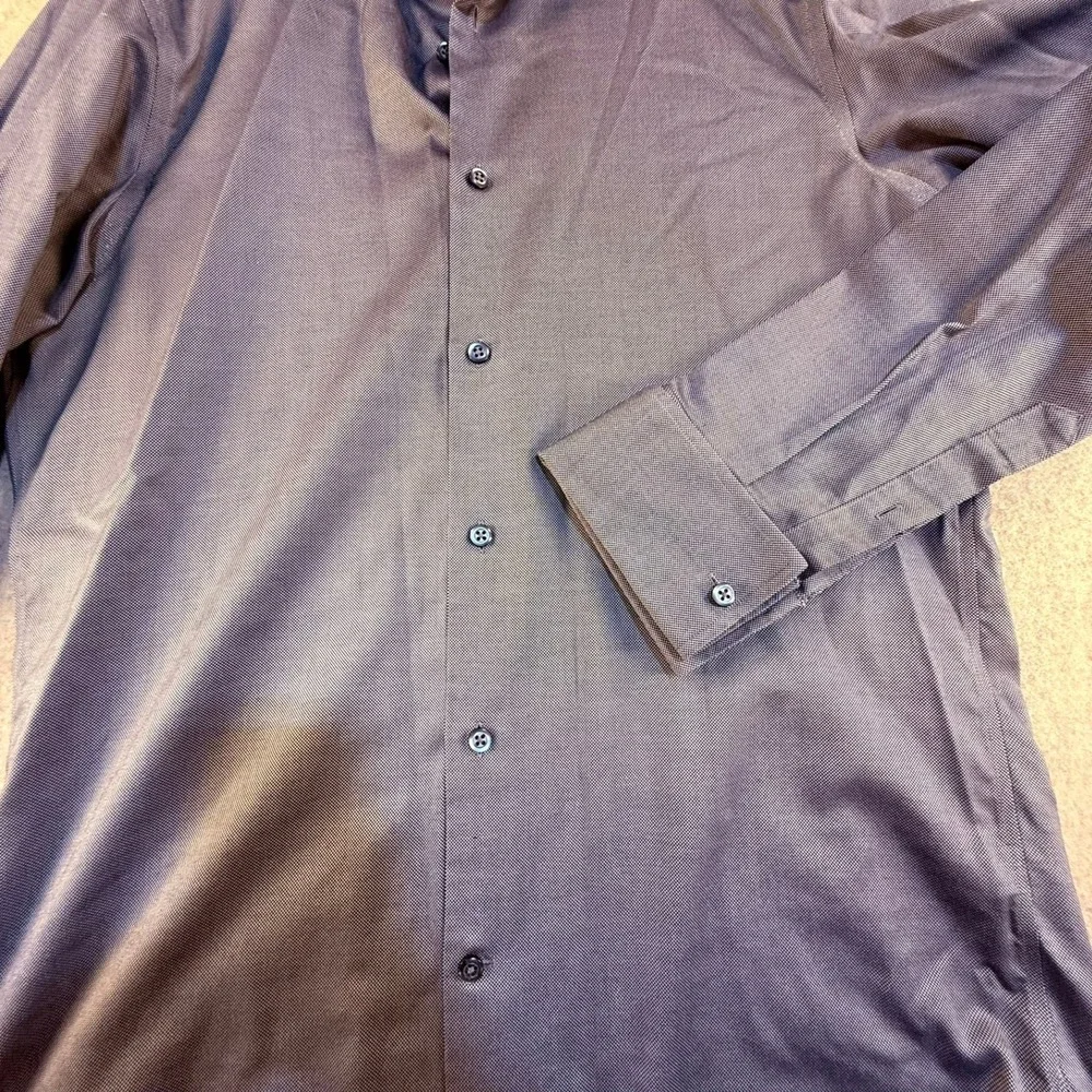 Banana Republic Mens Non Iron‎ Slim Fit Dress Shirt Purple Micro Pattern Size M
